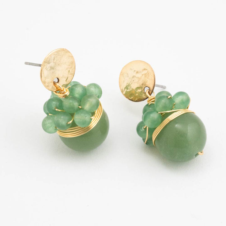 Aretes Colgantes Virea con Piedra Natural Verde Dorado Para Mujer