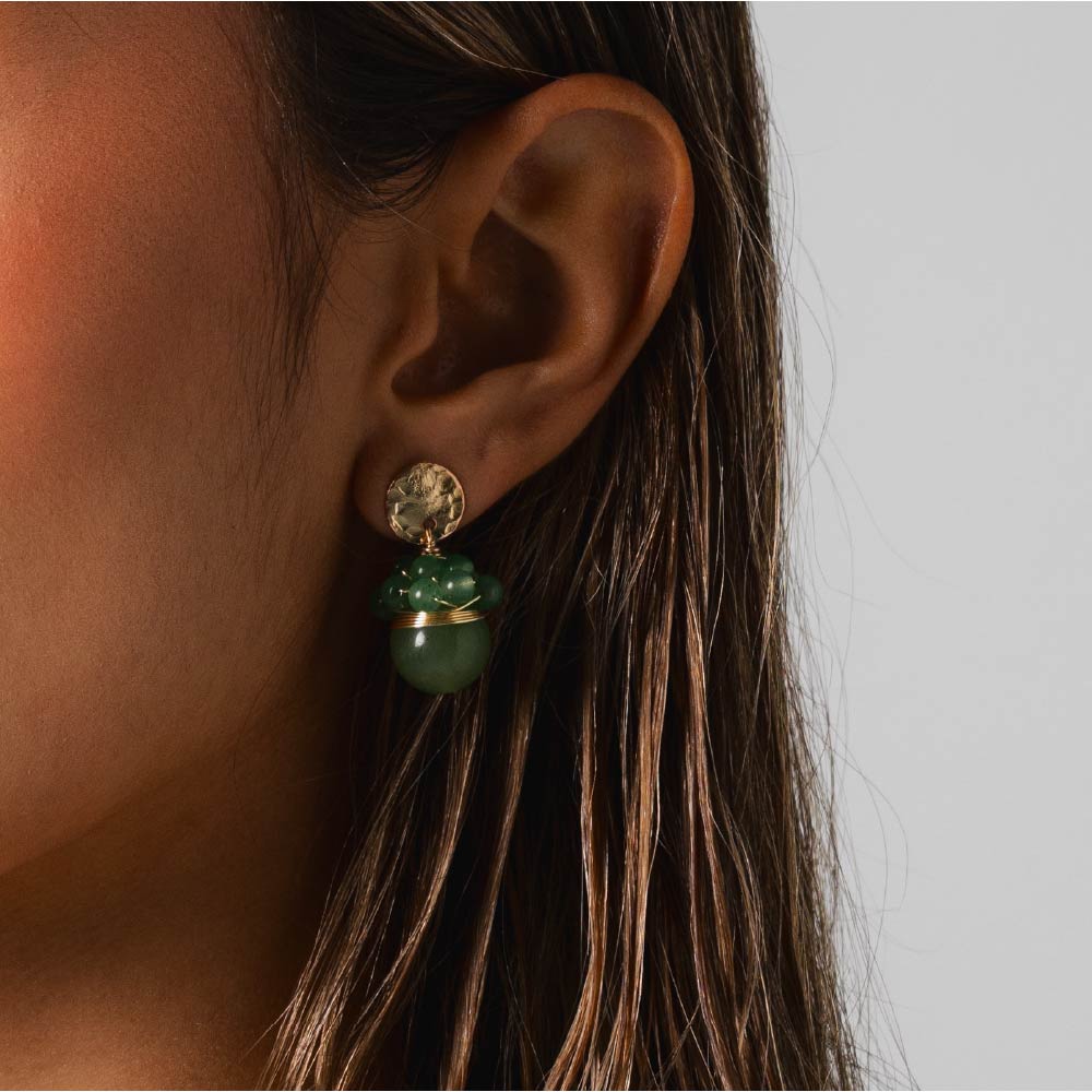 Aretes Colgantes Virea con Piedra Natural Verde Dorado Para Mujer