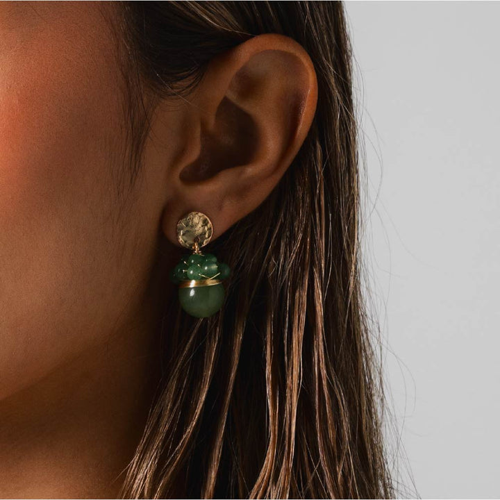 Aretes Colgantes Virea con Piedra Natural Verde Dorado Para Mujer