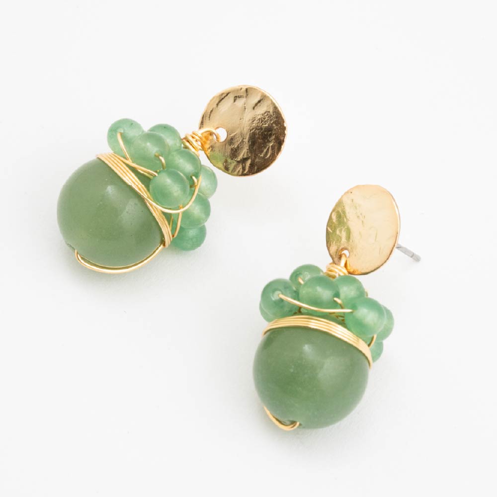 Aretes Colgantes Virea con Piedra Natural Verde Dorado Para Mujer