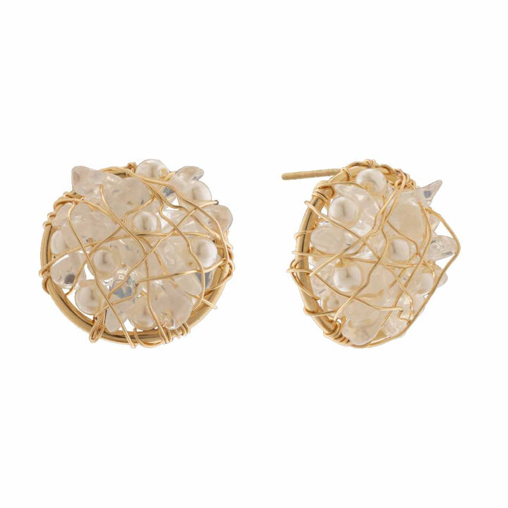 Aretes Topo Nido con Perla Dorado Para Mujer