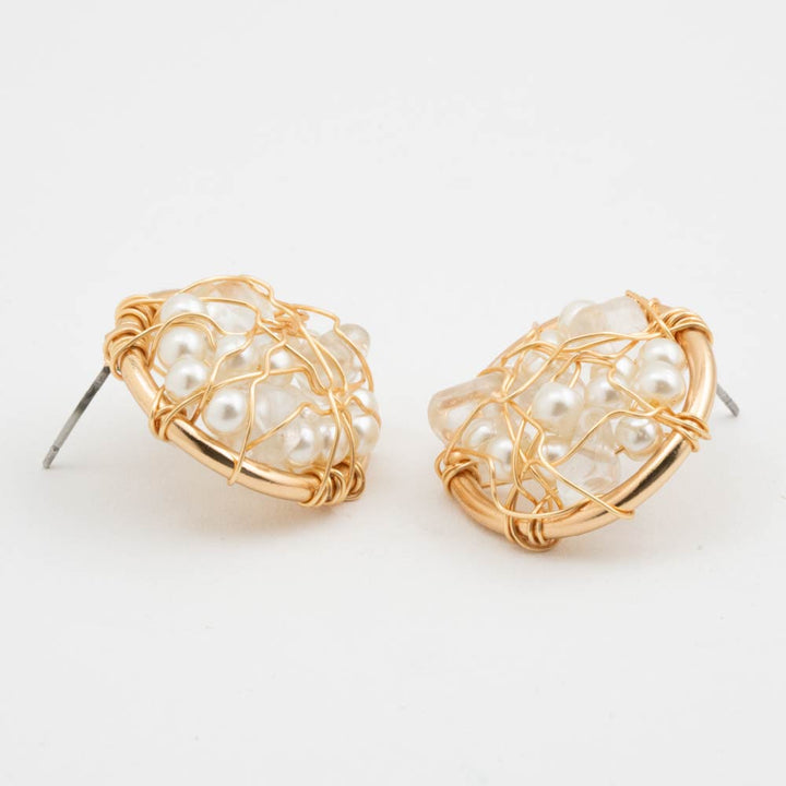 Aretes Topo Nido con Perla Dorado Para Mujer