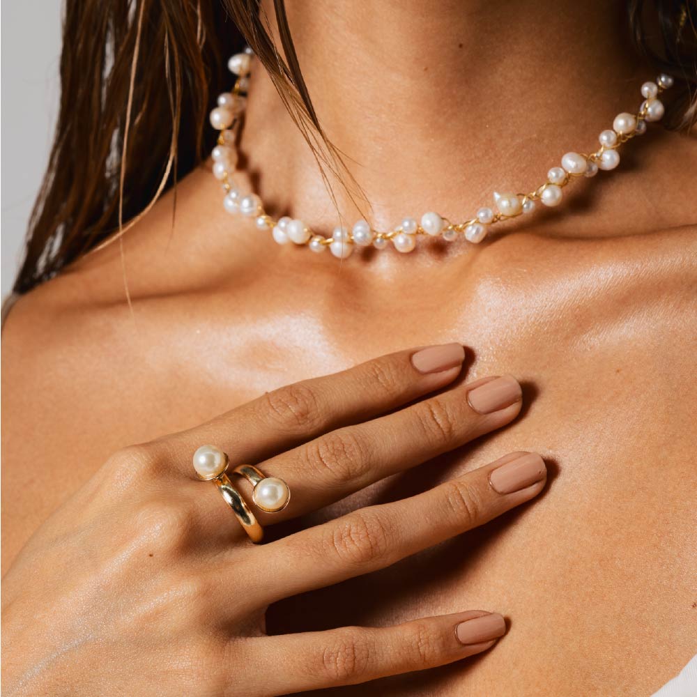 Collar Gargantilla Neria con Perla Dorado Para Mujer