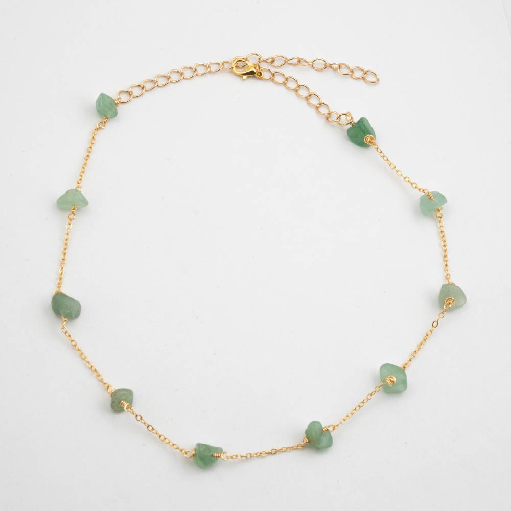 Collar Gargantilla Elvena con Piedra Natural Verde Dorado Para Mujer