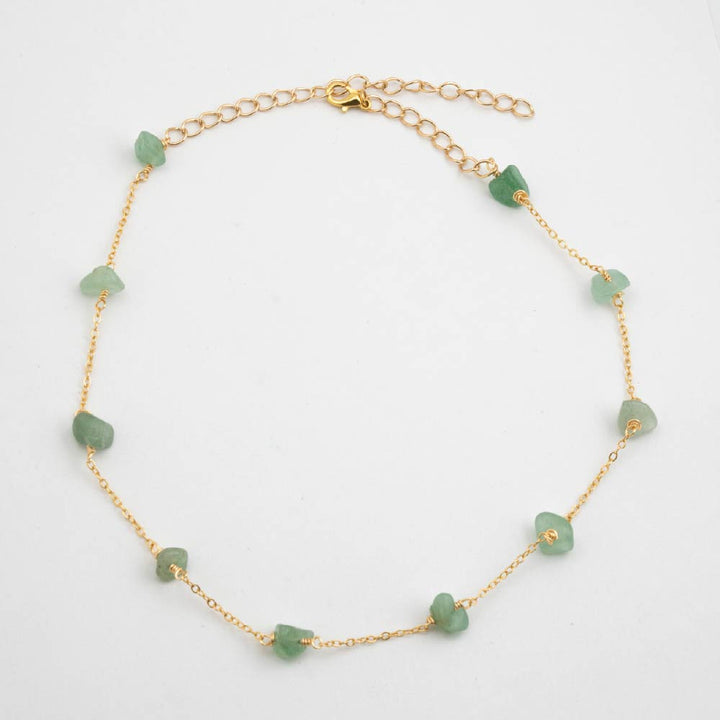 Collar Gargantilla Elvena con Piedra Natural Verde Dorado Para Mujer