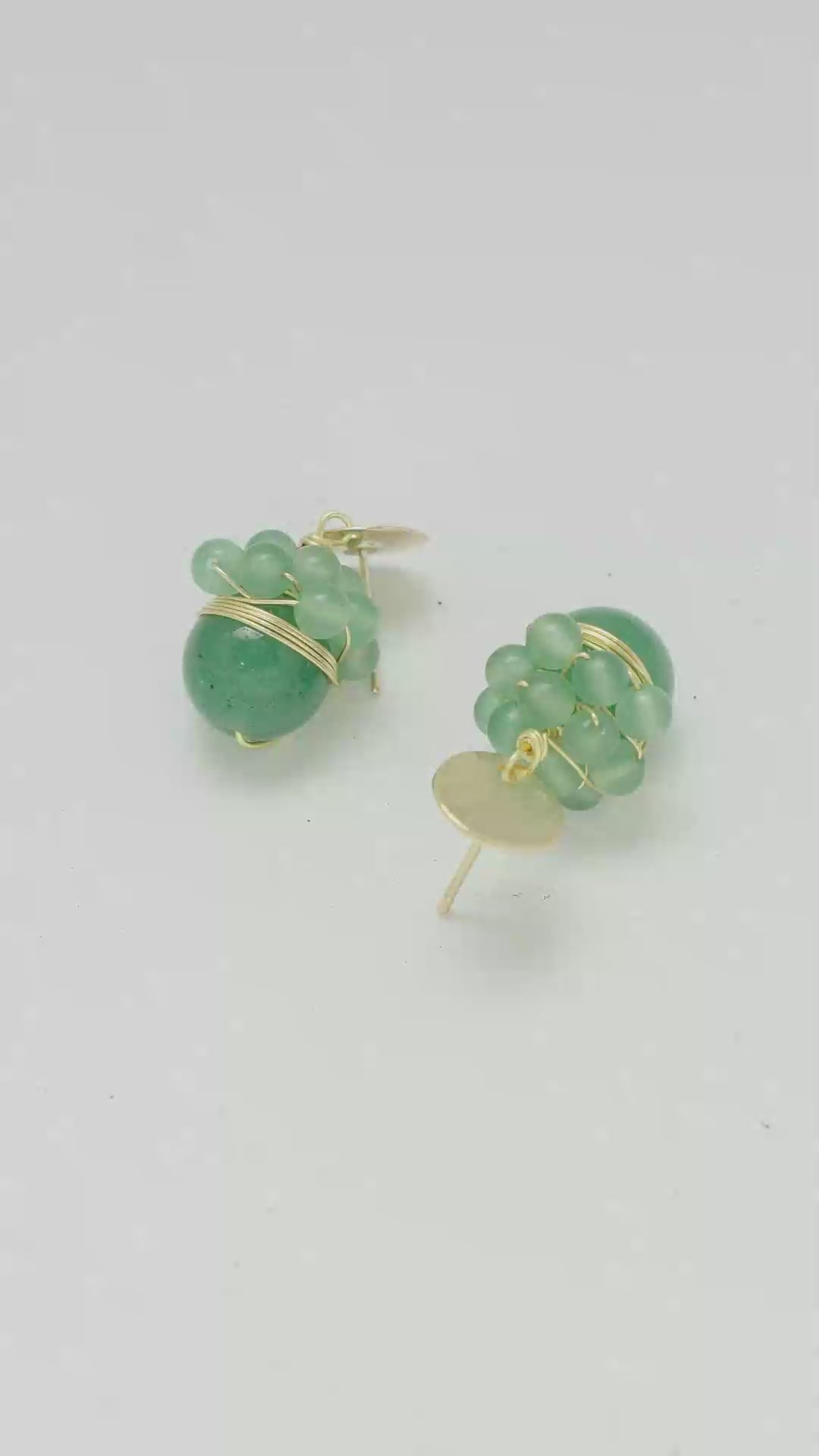 Aretes Colgantes Virea con Piedra Natural Verde Dorado Para Mujer